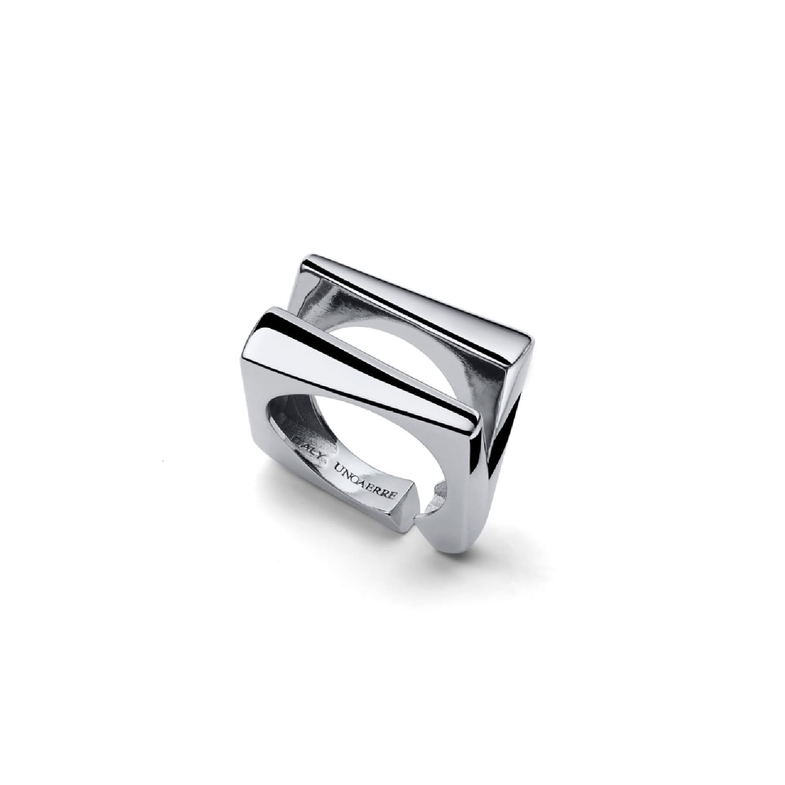 Anello Unoaerre Dinamica design geometrico bronzo argentato REGOLABILE