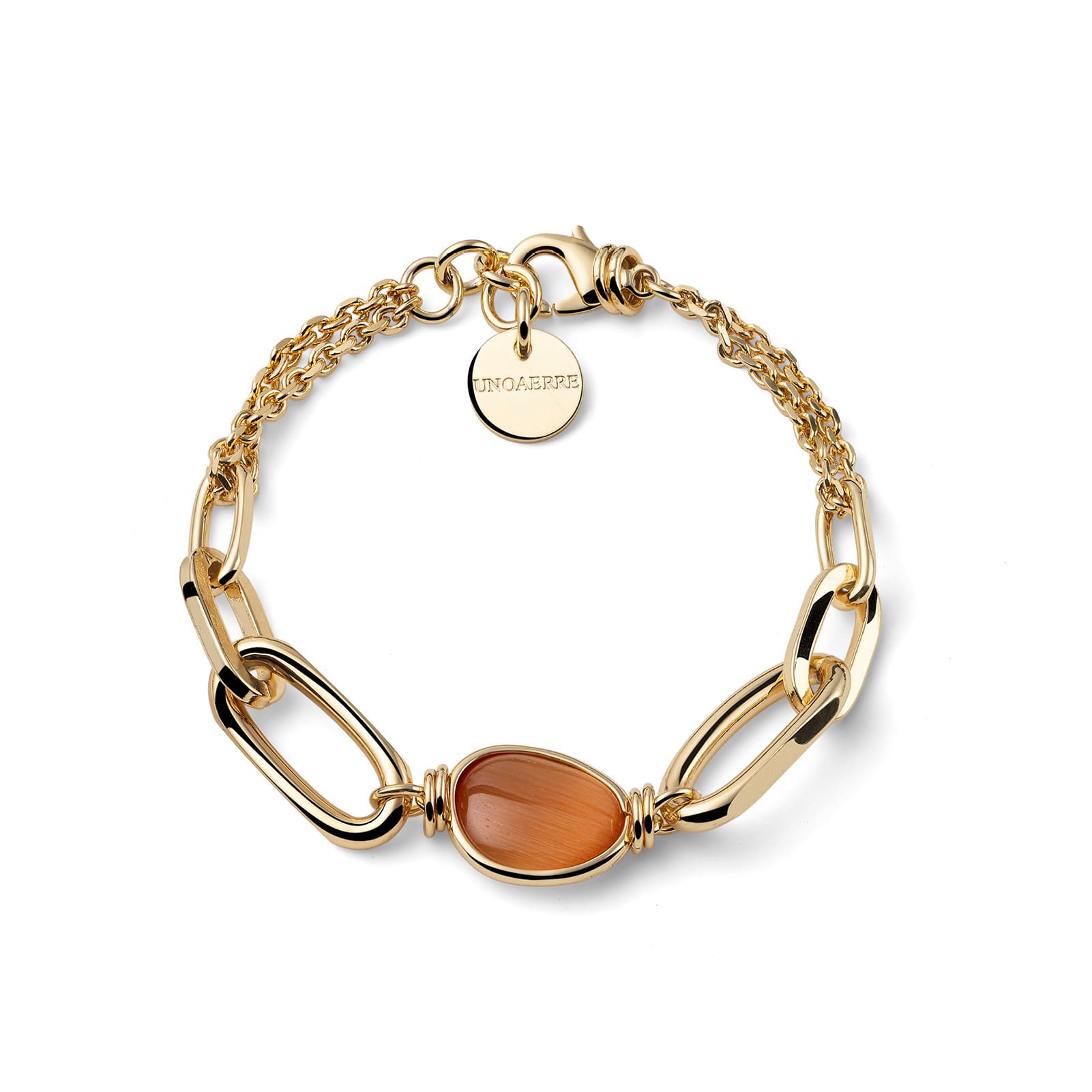 Bracciale Unoaerre in bronzo dorato e pietre occhio di gatto 19 cm