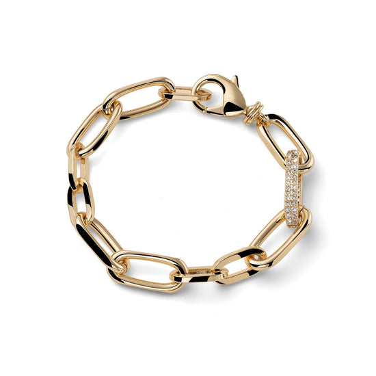 Bracciale catena Unoaerre bronzo dorato maglia con zirconi 20 cm