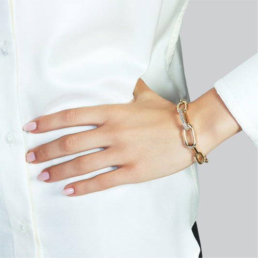 Bracciale catena Unoaerre bronzo dorato maglia con zirconi 20 cm