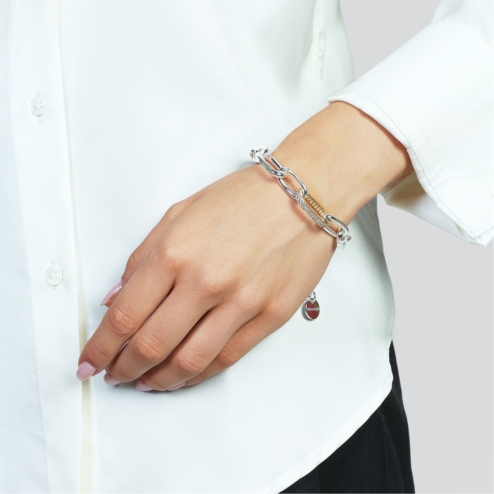 Bracciale Unoaerre in bronzo bicolore e maglia con zirconi 21 cm