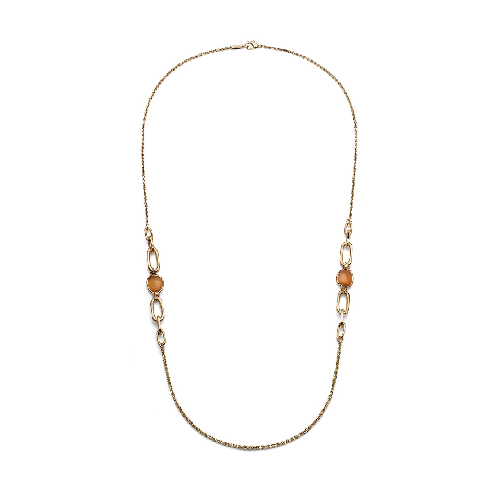 Collana lunga Unoaerre bronzo dorato e pietre occhio di gatto MISURA UNICA