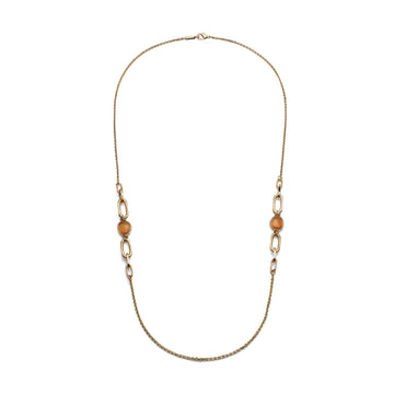 Collana lunga Unoaerre bronzo dorato e pietre occhio di gatto MISURA UNICA