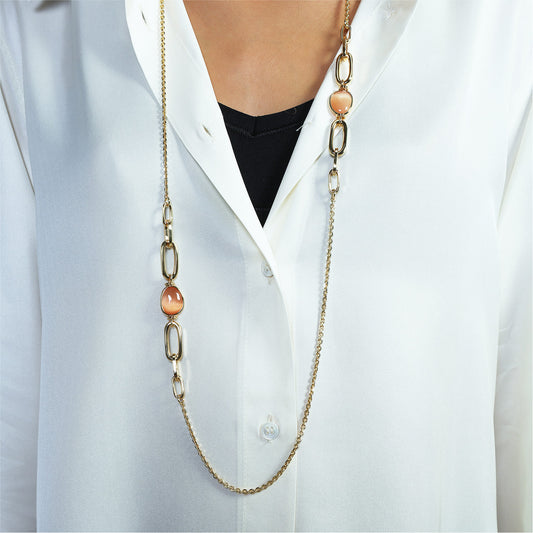 Collana lunga Unoaerre bronzo dorato e pietre occhio di gatto MISURA UNICA