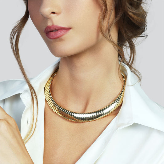 Collana girocollo Unoaerre maglia tubogas in bronzo dorato MISURA UNICA