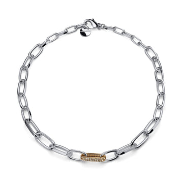 Collana Unoaerre bronzo argentato e maglia dorata con zirconi MISURA UNICA