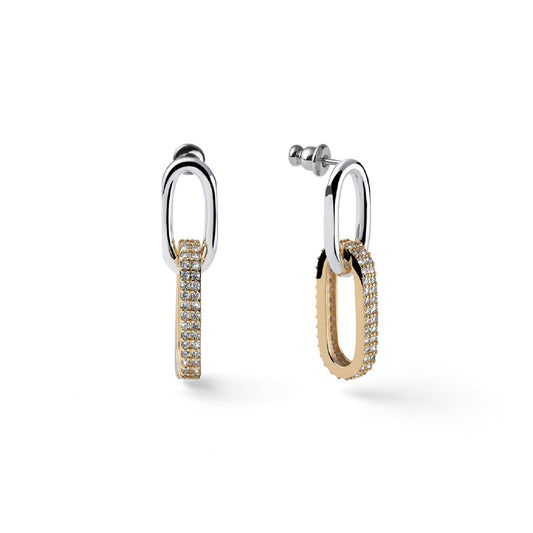 Orecchini pendenti Unoaerre in bronzo bicolore con zirconi MISURA UNICA