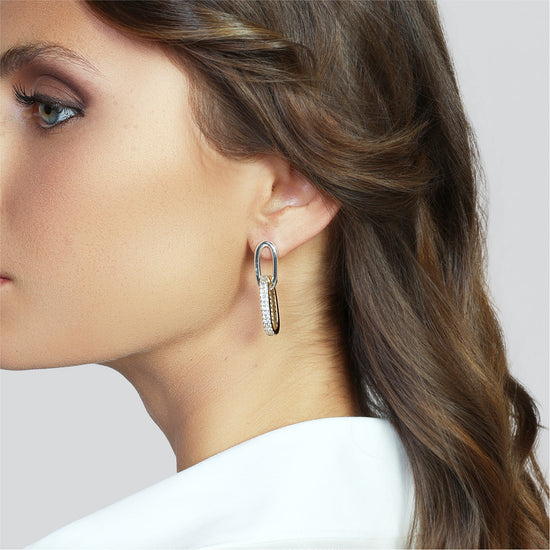 Orecchini pendenti Unoaerre in bronzo bicolore con zirconi MISURA UNICA