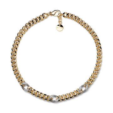 Collana Unoaerre in bronzo con tre maglie argentate con zirconi MISURA UNICA