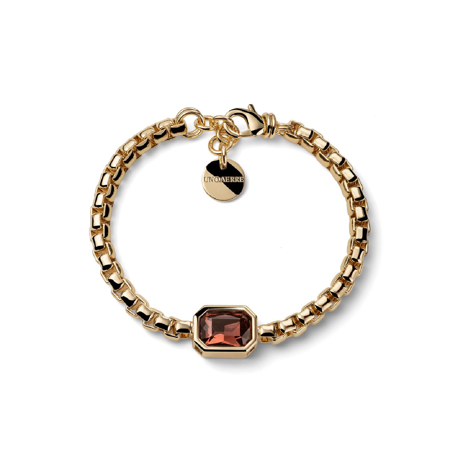 Bracciale Unoaerre Joya catena veneziana e cristallo marrone 19 cm
