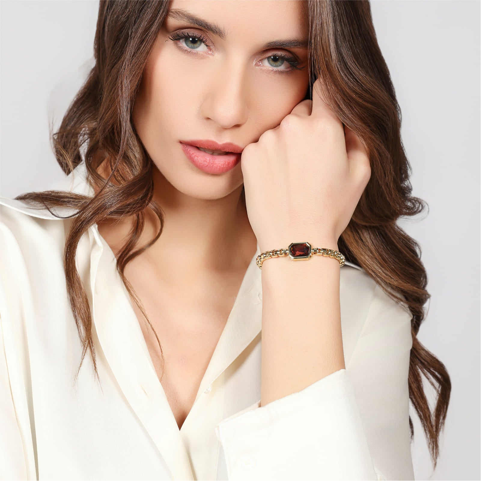 Bracciale Unoaerre Joya catena veneziana e cristallo marrone 19 cm