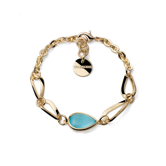 Bracciale Unoaerre Joya in bronzo dorato goccia azzurra 19 cm