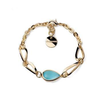 Bracciale Unoaerre Joya in bronzo dorato goccia azzurra 19 cm
