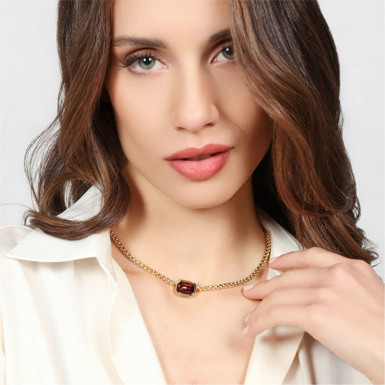 Collana Unoaerre Joya bronzo con catena e cristallo marrone MISURA UNICA