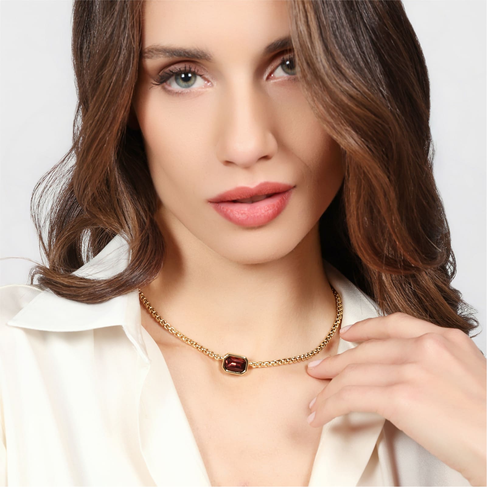Collana Unoaerre Joya bronzo con catena e cristallo marrone MISURA UNICA