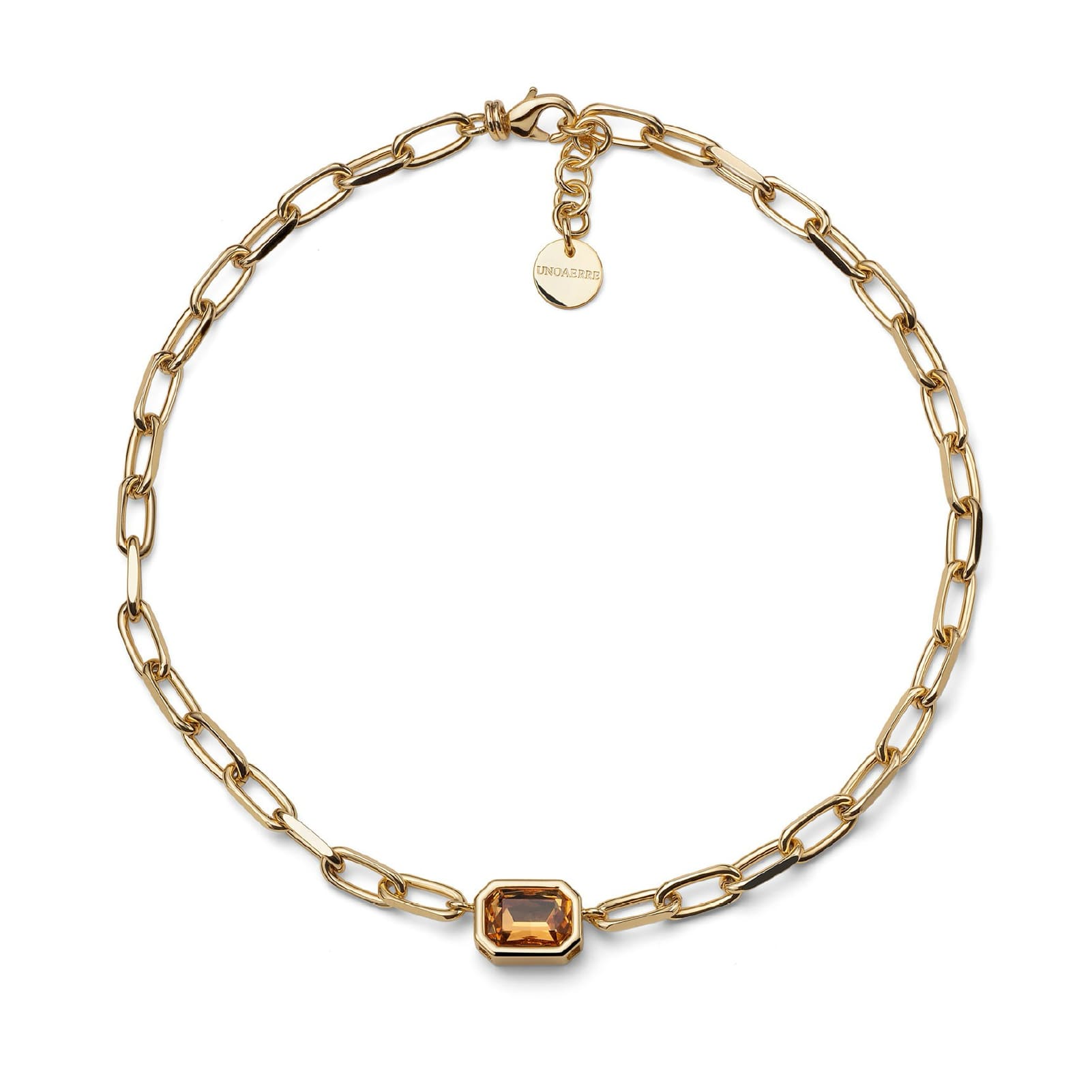 Collana Unoaerre Joya in bronzo dorato con cristallo marrone MISURA UNICA