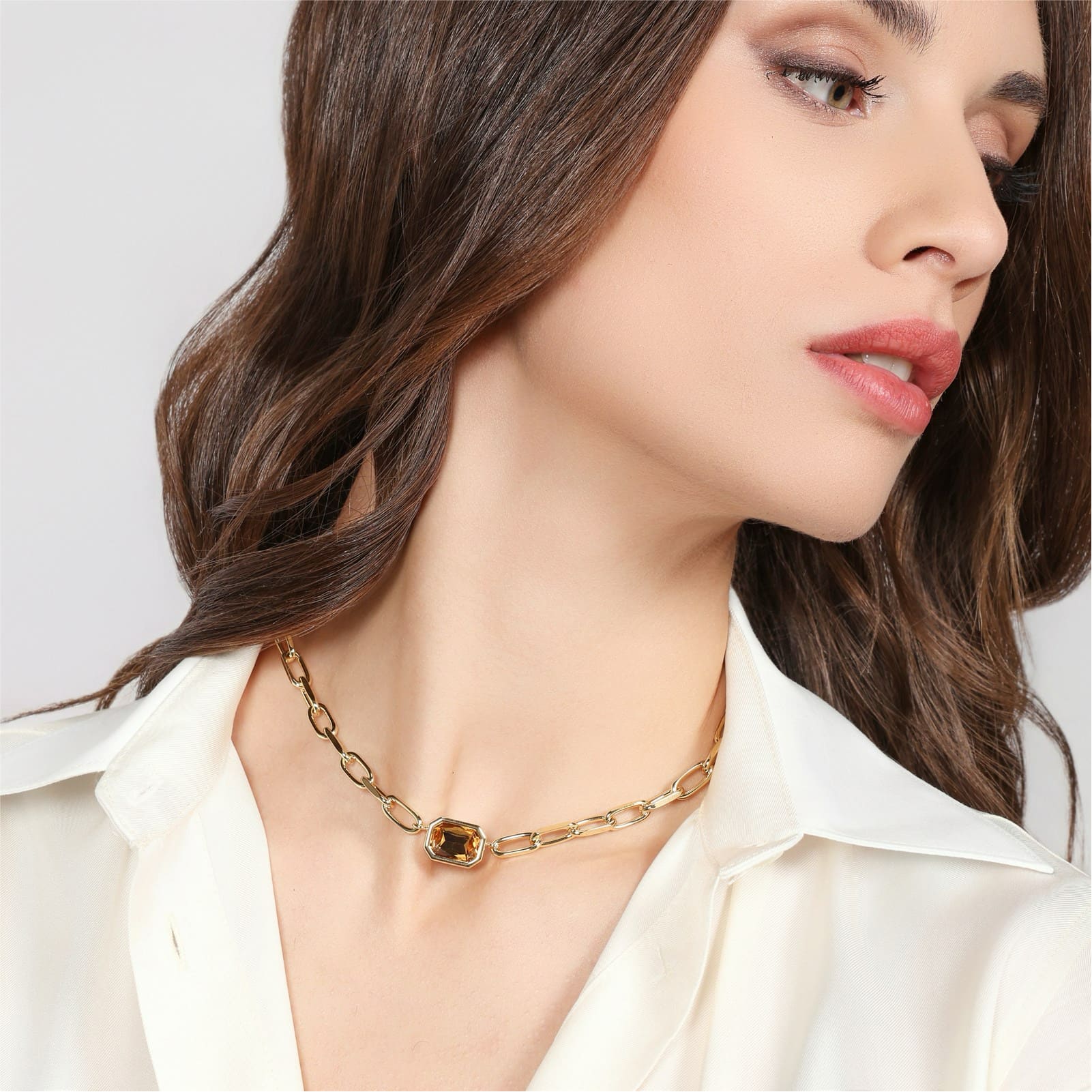 Collana Unoaerre Joya in bronzo dorato con cristallo marrone MISURA UNICA