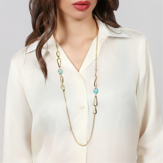 Collana Unoaerre Joya bronzo dorato cristalli azzurri a goccia MISURA UNICA