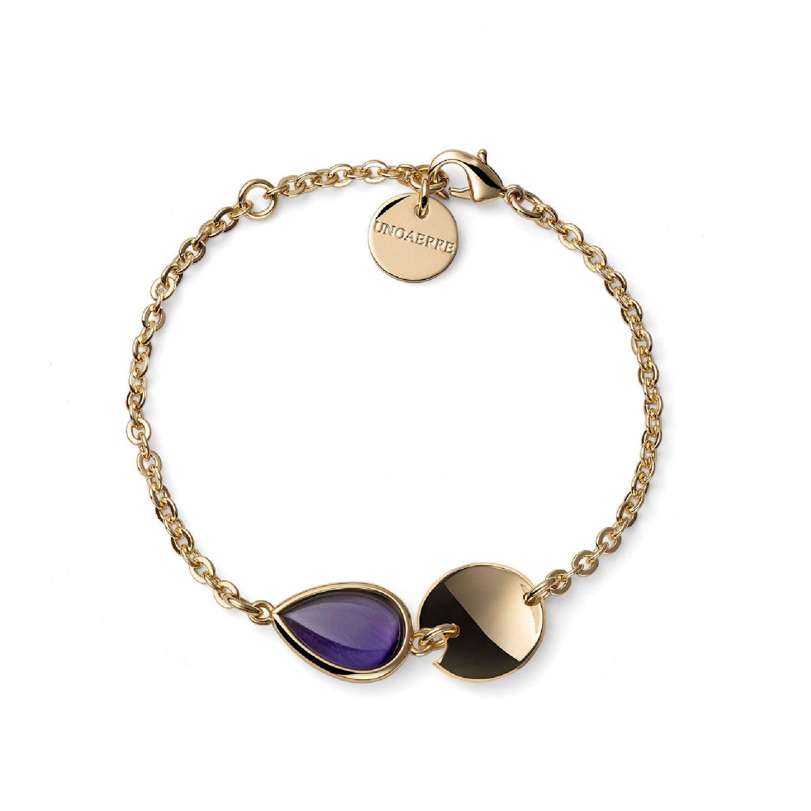 Bracciale Unoaerre Joya in bronzo dorato goccia viola 19 cm