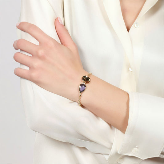 Bracciale Unoaerre Joya in bronzo dorato goccia viola 19 cm