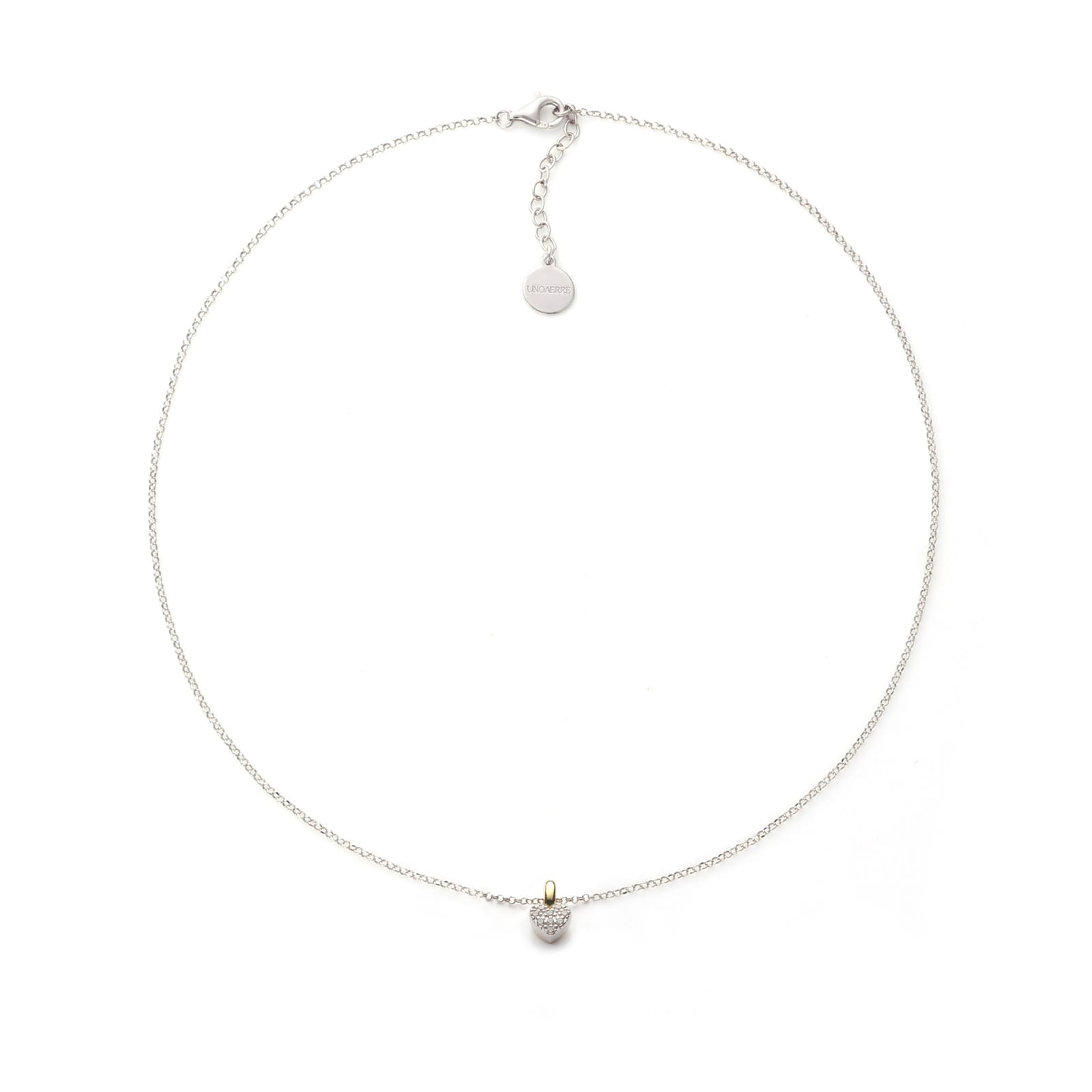 Collana Unoaerre argento bicolore cuore con pavé di zirconi MISURA UNICA