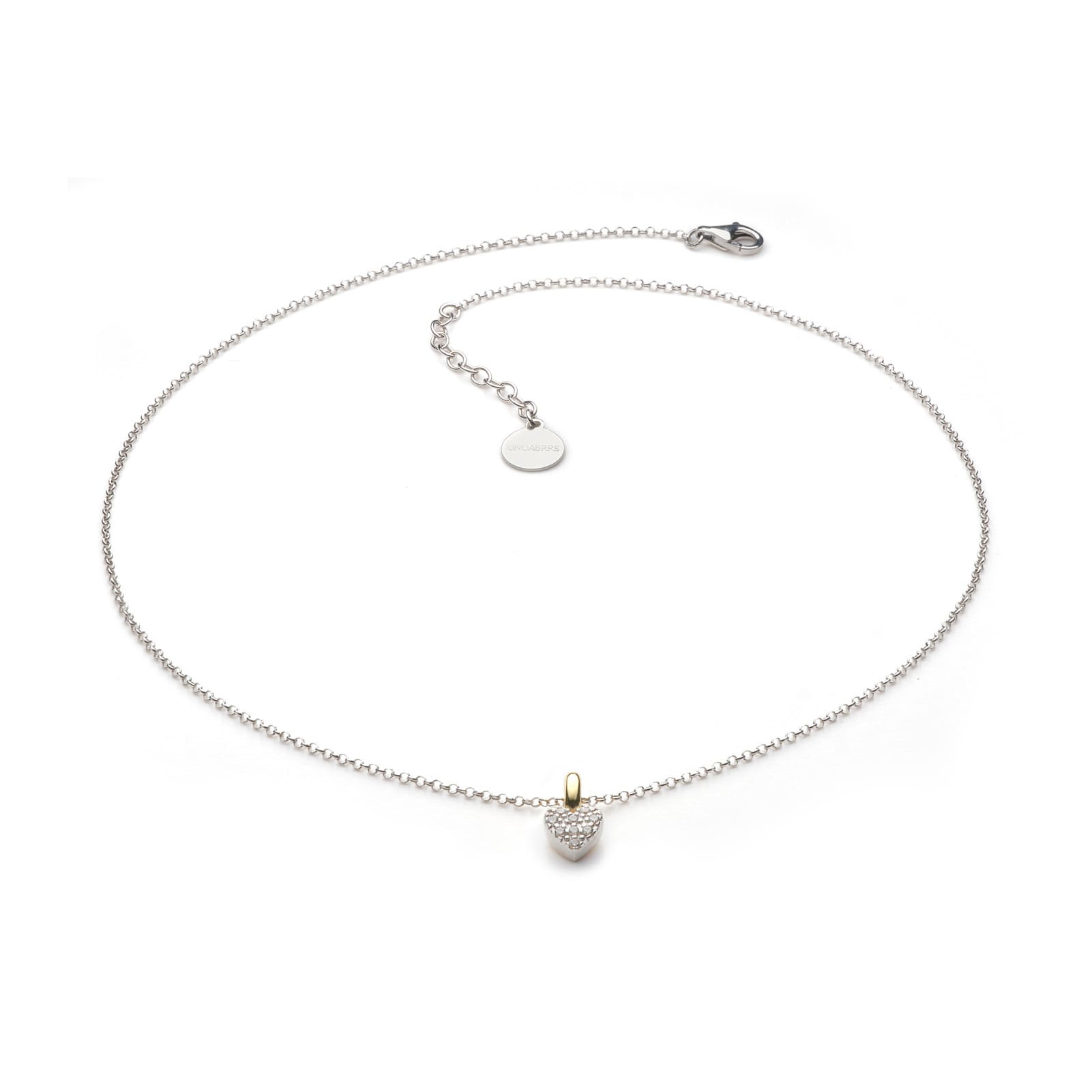 Collana Unoaerre argento bicolore cuore con pavé di zirconi MISURA UNICA
