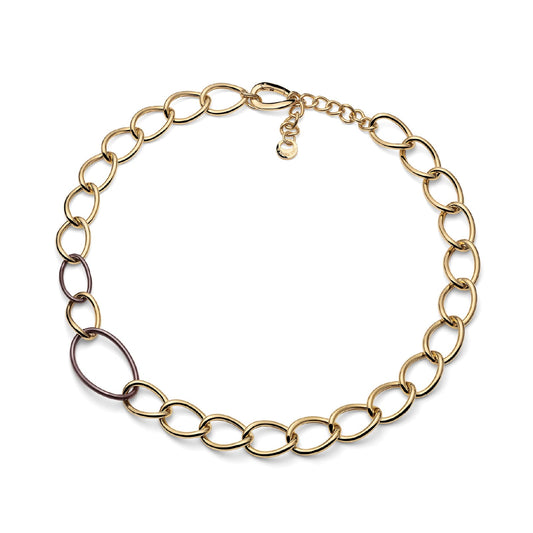 Collana Unoaerre maglie ovali in argento dorato e ceramica MISURA UNICA