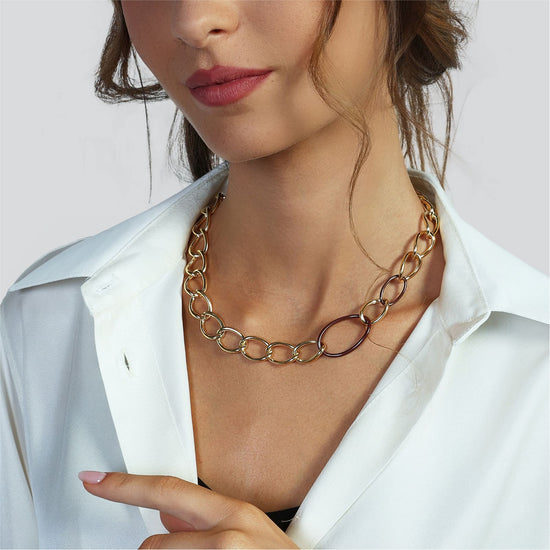 Collana Unoaerre maglie ovali in argento dorato e ceramica MISURA UNICA