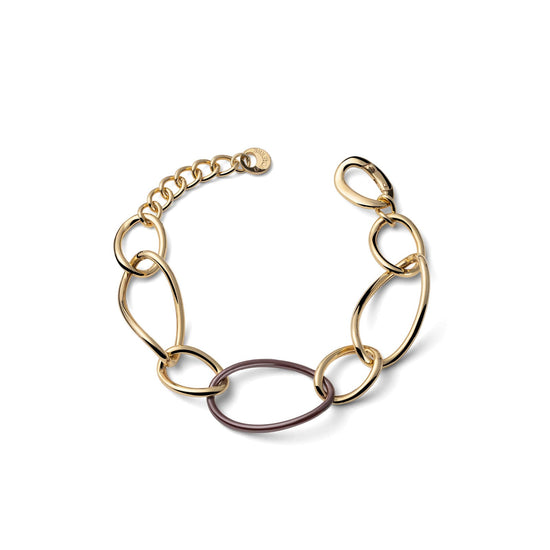 Bracciale Unoaerre maglie ovali in argento dorato e ceramica Regolabile 16,5-19,5 cm