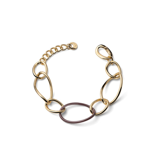 Bracciale Unoaerre maglie ovali in argento dorato e ceramica Regolabile 16,5-19,5 cm