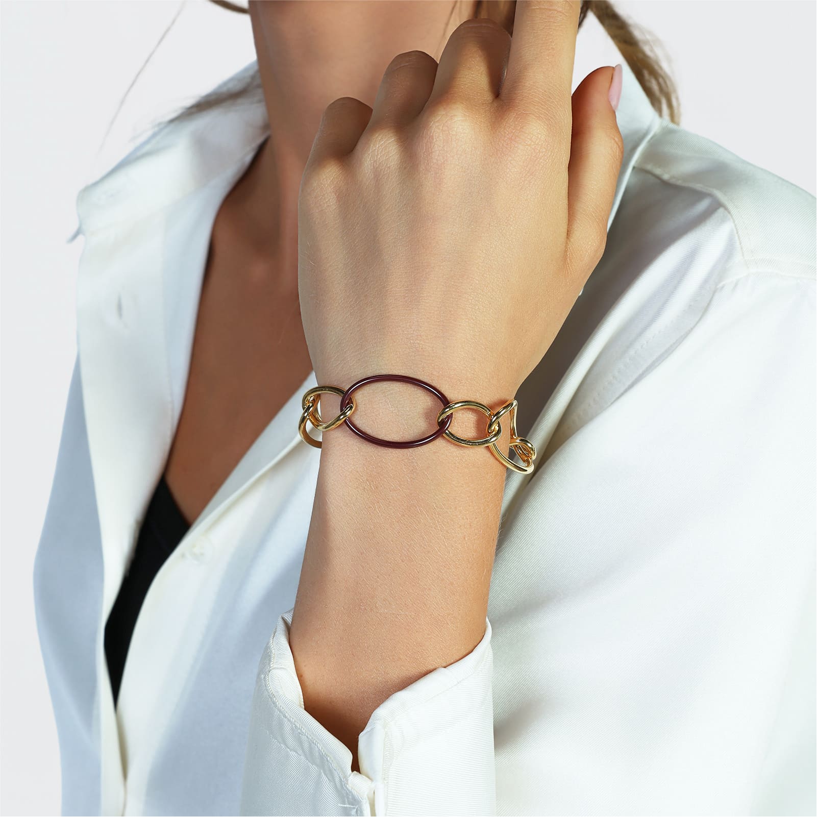 Bracciale Unoaerre maglie ovali in argento dorato e ceramica Regolabile 16,5-19,5 cm