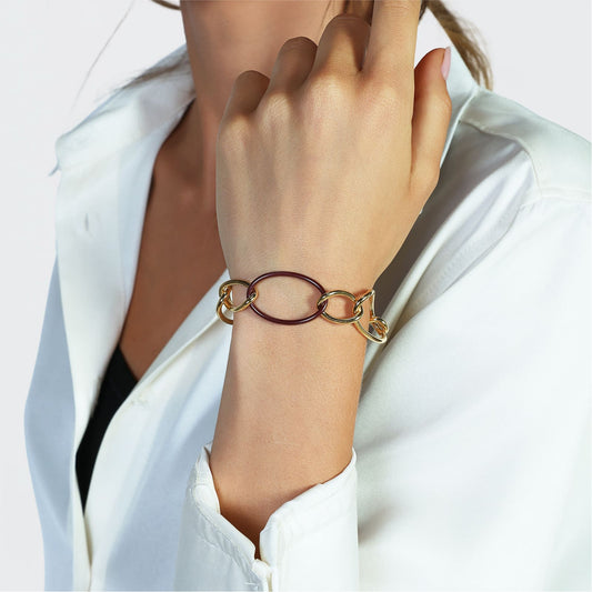 Bracciale Unoaerre maglie ovali in argento dorato e ceramica Regolabile 16,5-19,5 cm