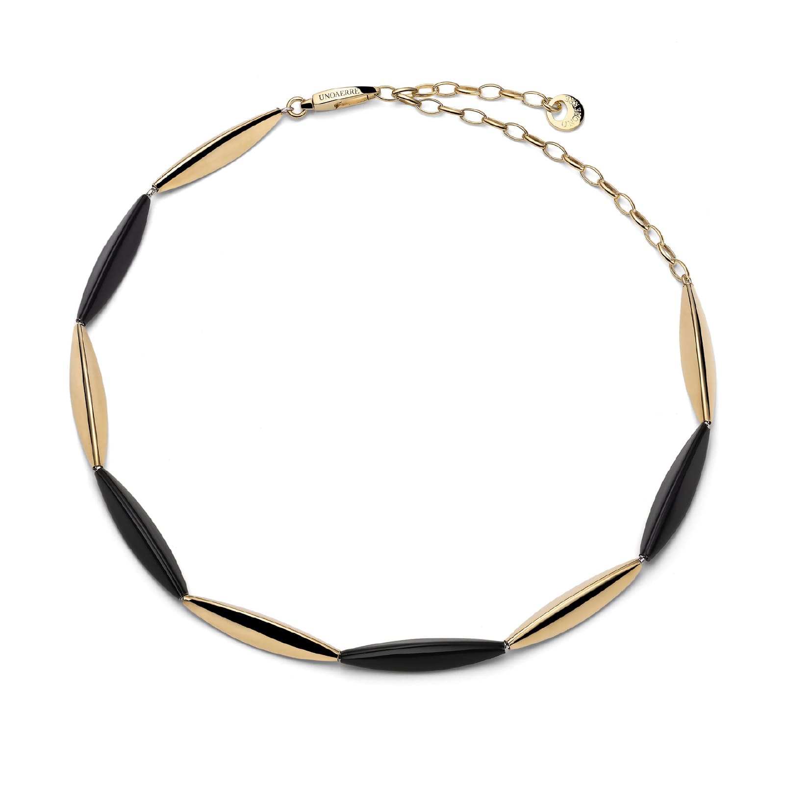 Collana girocollo Unoaerre in argento dorato e dettagli neri MISURA UNICA