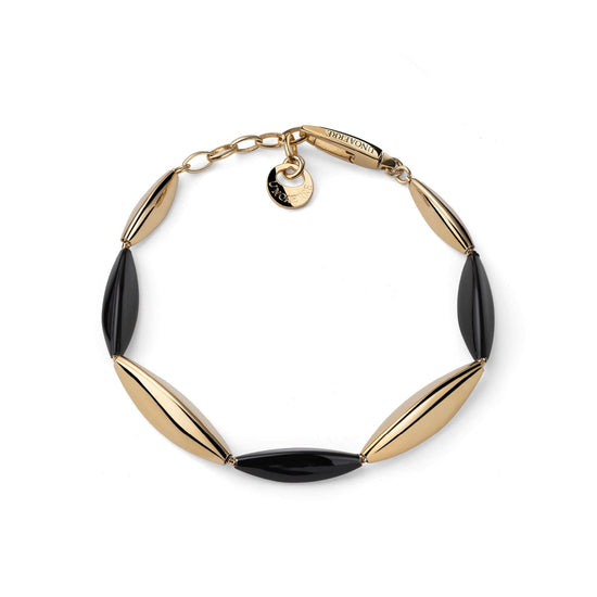 Bracciale catena Unoaerre in argento dorato e dettagli neri Regolabile 18-21 cm