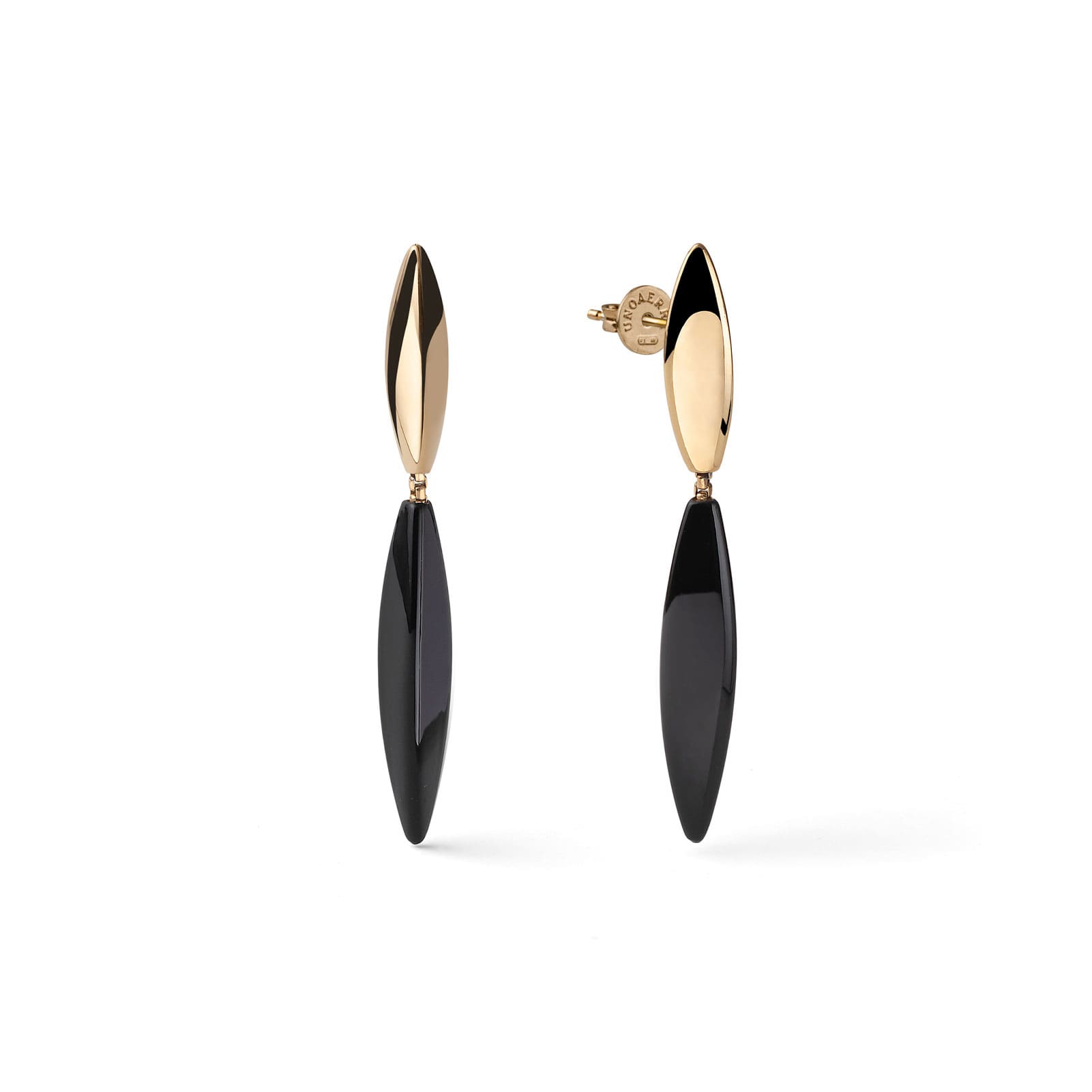 Orecchini pendenti Unoaerre in argento dorato e dettagli neri MISURA UNICA