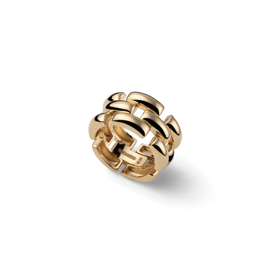 Anello Unoaerre in argento dorato lucido con catena Panthere Regolabile dalla 12 alla 18