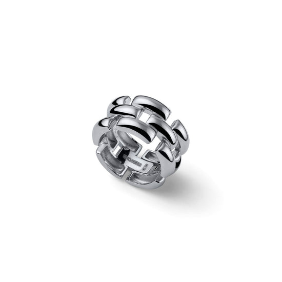 Anello Unoaerre in argento rodiato lucido con catena Panthere Regolabile dalla 12 alla 18