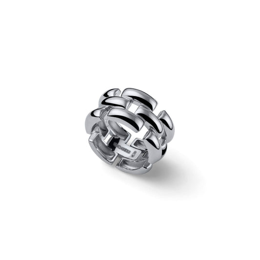 Anello Unoaerre in argento rodiato lucido con catena Panthere Regolabile dalla 12 alla 18