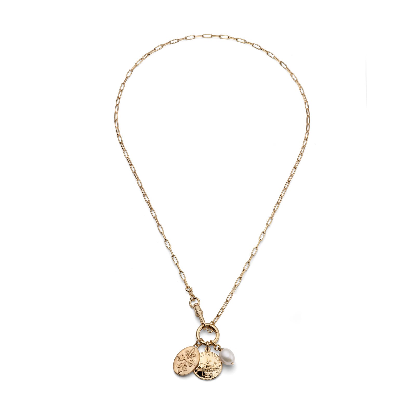 Collana Unoaerre in argento dorato con charms e perla MISURA UNICA