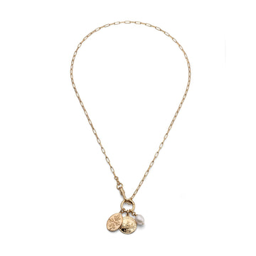 Collana Unoaerre in argento dorato con charms e perla MISURA UNICA