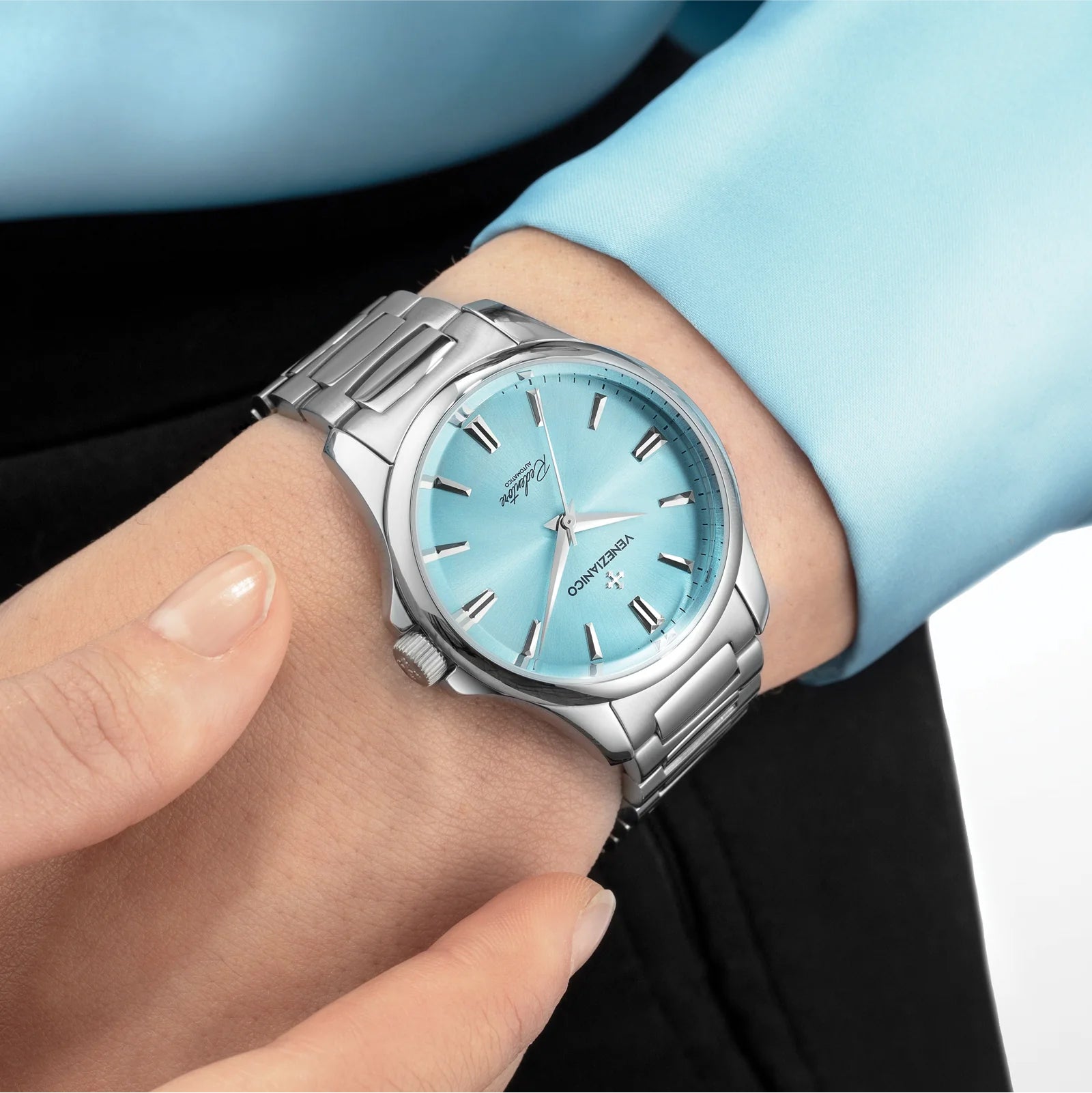 Orologio automatico Venezianico acciaio quadrante azzurro VE.1121502C