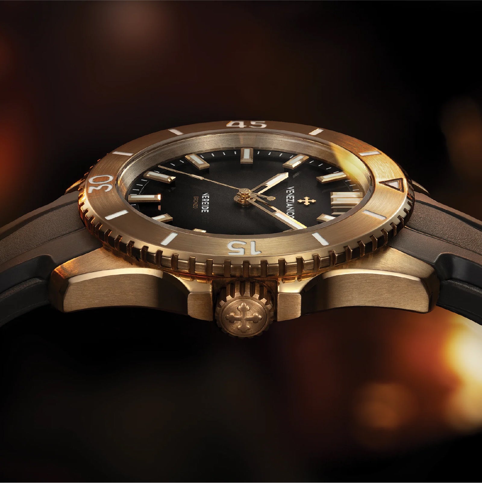 Orologio automatico 42mm Venezianico bronzo gomma nera