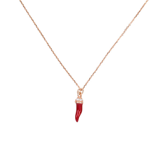 Collana girocollo Versari argento con cornetto colore rosso MISURA UNICA