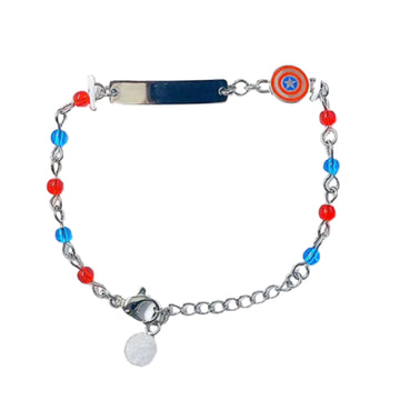Bracciale bimbi Disney acciaio con piastrina e inserto Capitan America Regolabile 14-18 cm