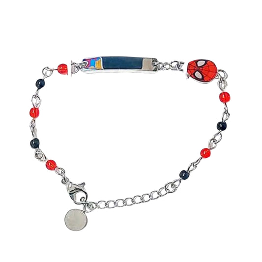 Bracciale bimbi Disney acciaio con piastrina e inserto Spiderman Regolabile 14-18 cm