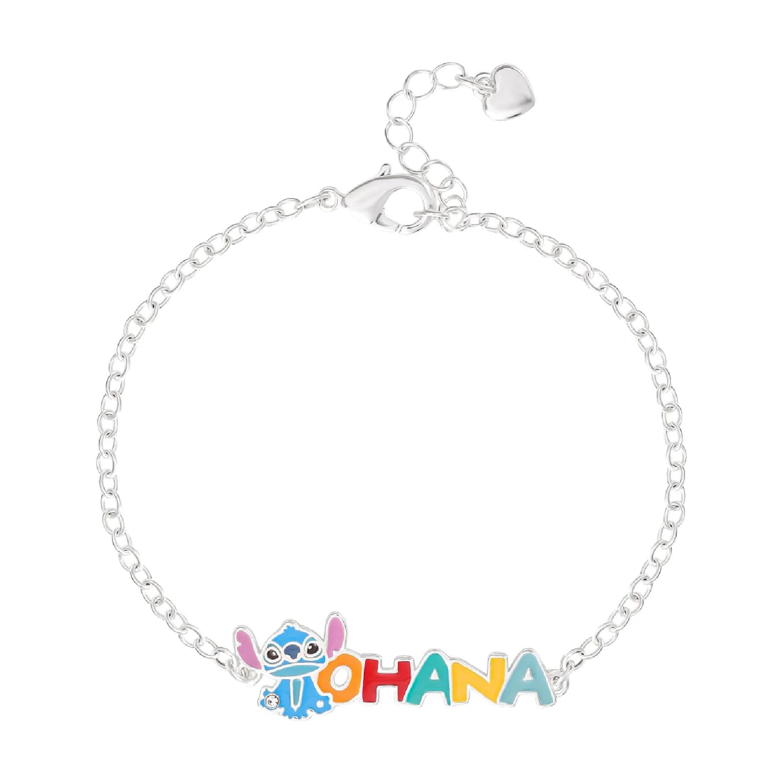 Bracciale Catena Disney Stitch ottone argento scritta ohana 20,5 cm