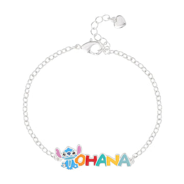 Bracciale Catena Disney Stitch ottone argento scritta ohana 20,5 cm