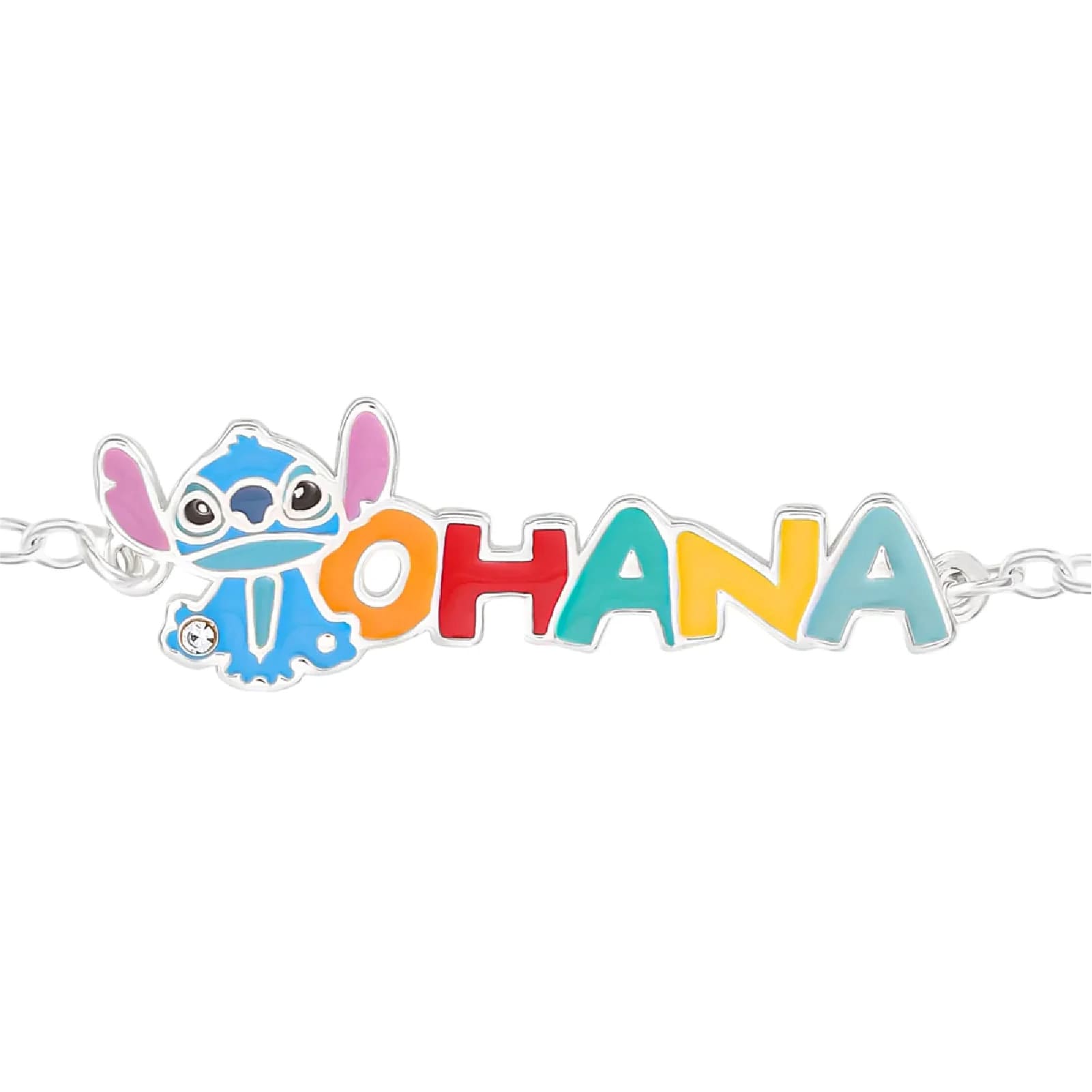 Bracciale Catena Disney Stitch ottone argento scritta ohana 20,5 cm