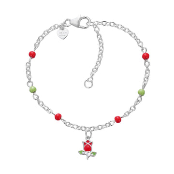 Bracciale bambina Disney acciaio pendente Rosa verde e rosso Regolabile 12-14 cm