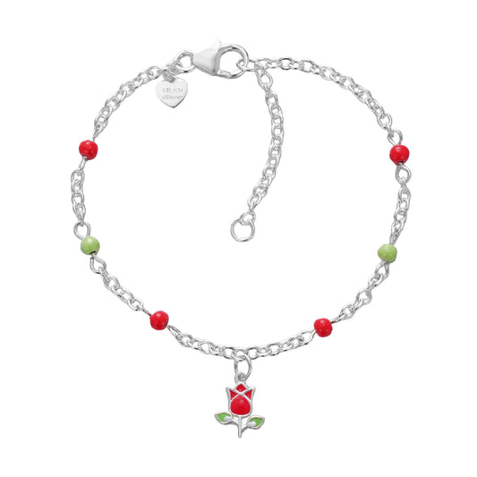 Bracciale bambina Disney acciaio pendente Rosa verde e rosso Regolabile 12-14 cm